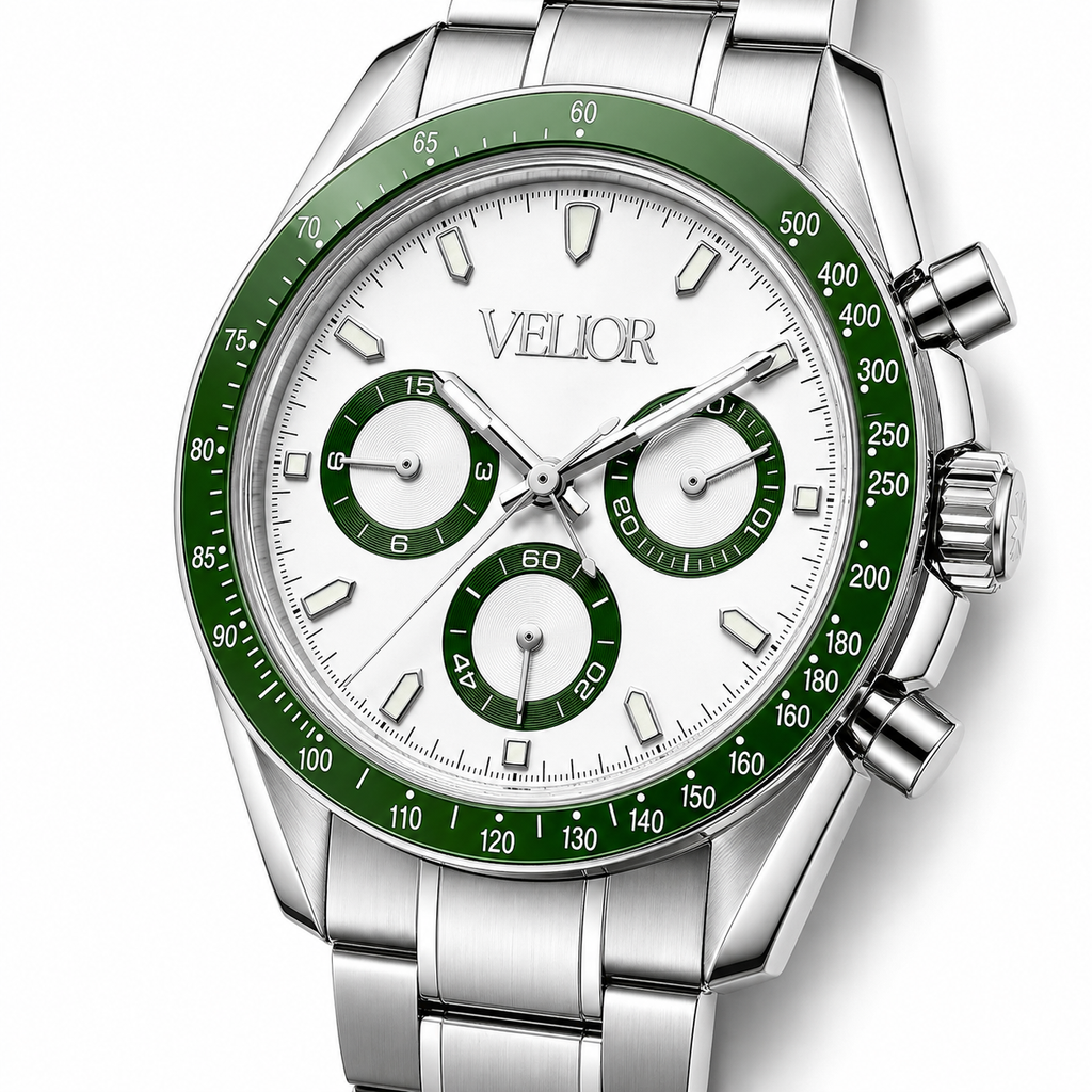 Velior Chronis Silver Green White Dial