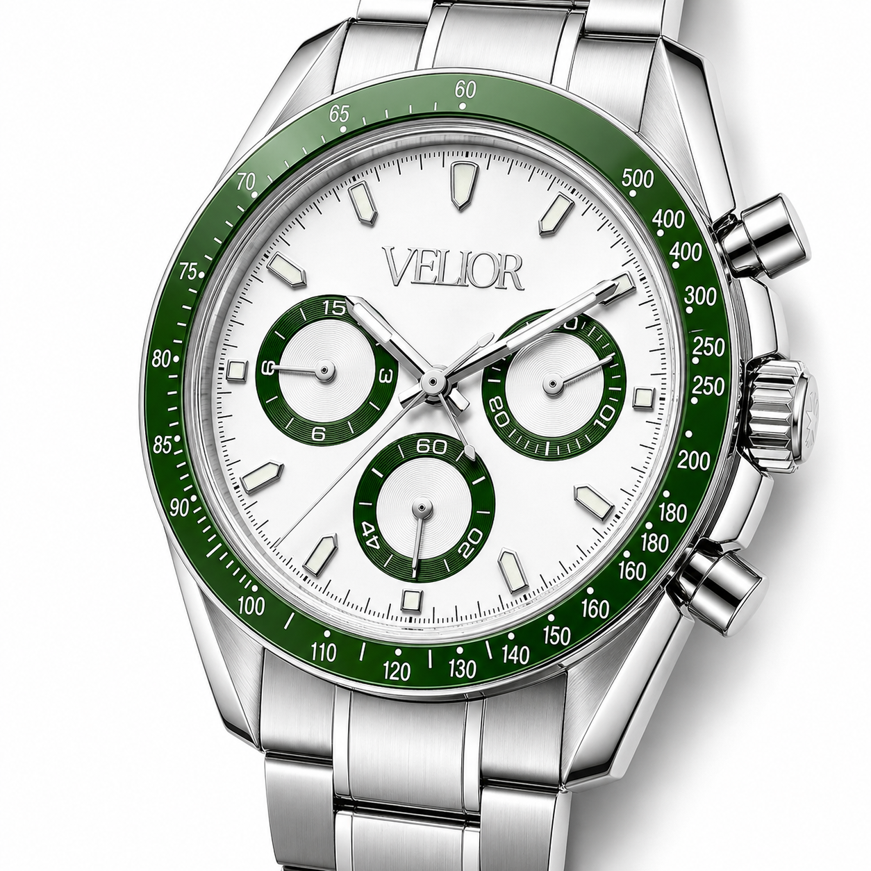 Velior Chronis Silver Green White Dial