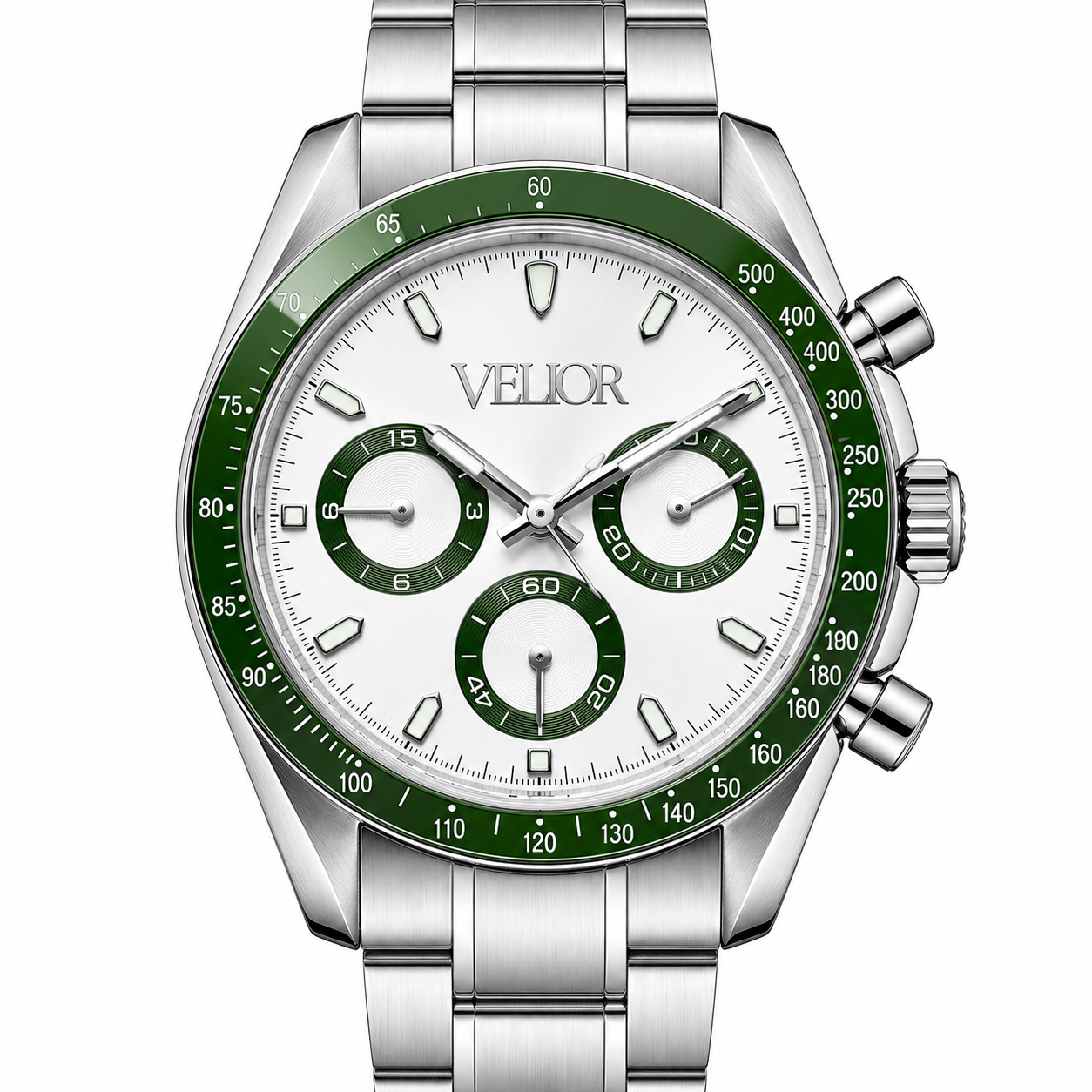 Velior Chronis Silver Green White Dial