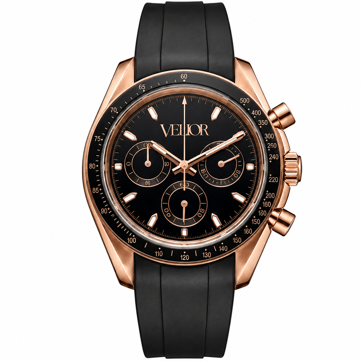 Velior Chronis Rose Gold Black Dial Style