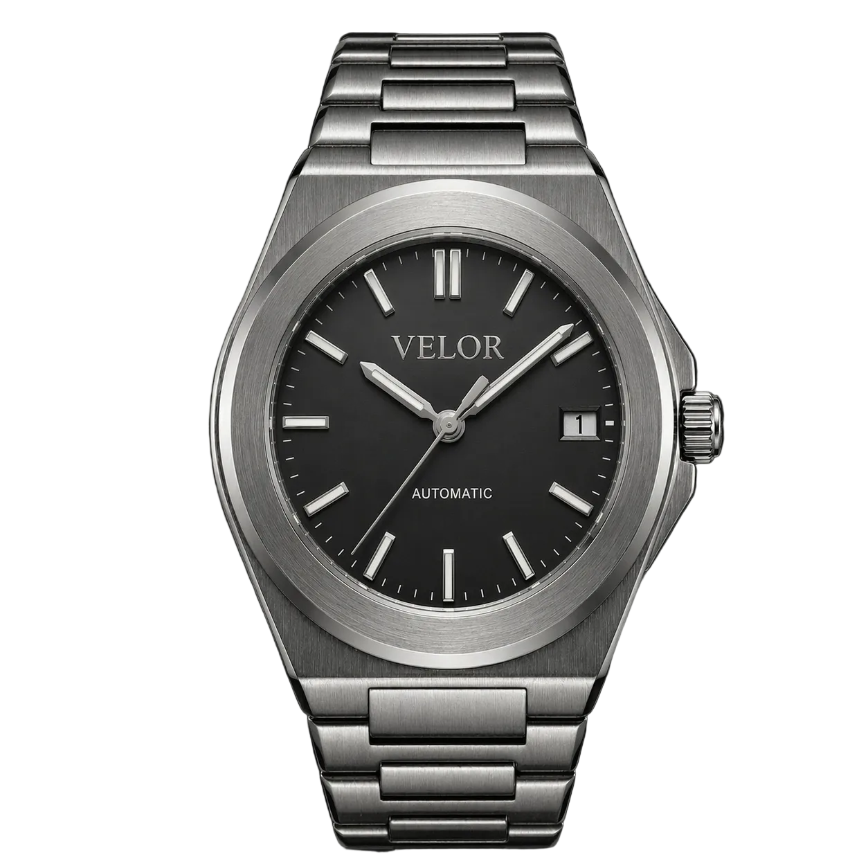 Velior Octa Silver Steel Black Dial