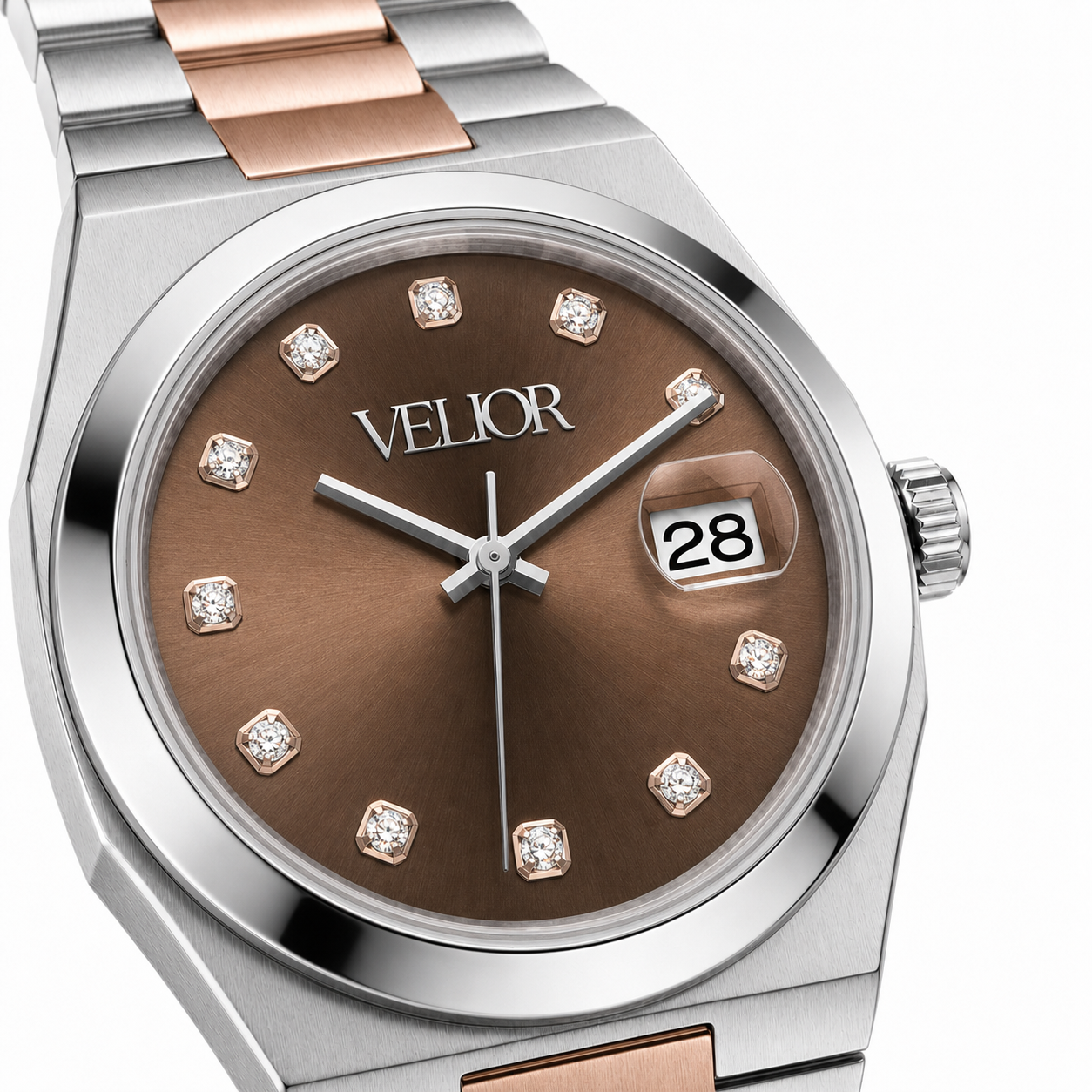 Velior Nautique Two-Tone Rose Gold Silver Brown Dial