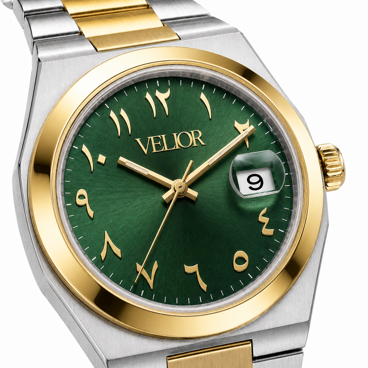 Velior Nautique Gold Silver Two Tone Arabic Green Dial