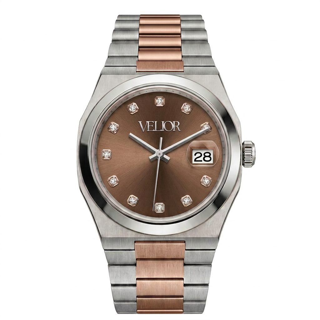 Velior Nautique Two-Tone Rose Gold Silver Brown Dial