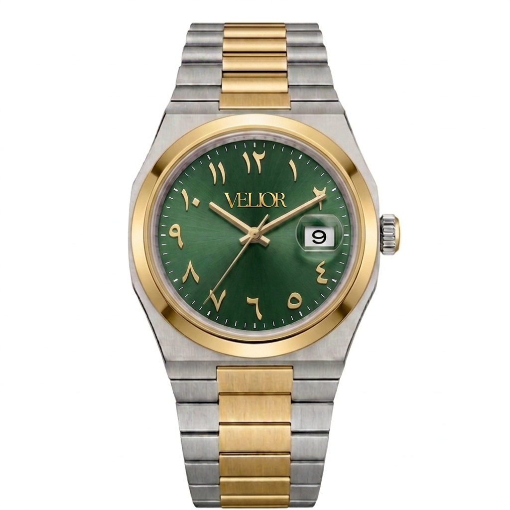 Velior Nautique Gold Silver Two Tone Arabic Green Dial